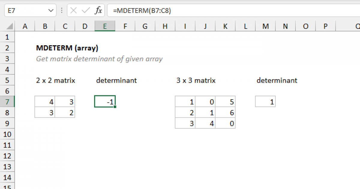 Excel MDETERM function Exceljet